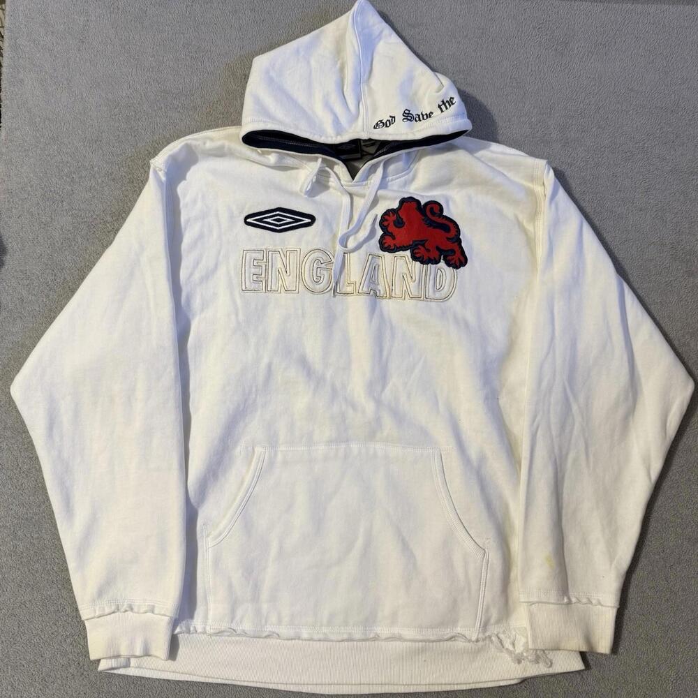 Vintage Umbro England Lion Crest Hoodie White XL Men’s